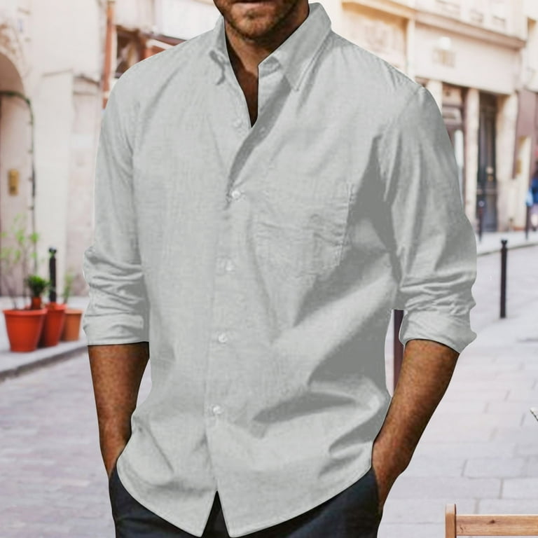 Gubotare Mens Casual Shirts Winter Dress Shirt Tropical Button Down Shirt Party Shirt Grey M