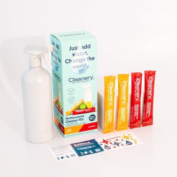 Cleanery All Purpose Refill Cleaner Starter Kit- 1 Reusable Bottle 2 Lemon Lime 2 Gardenia