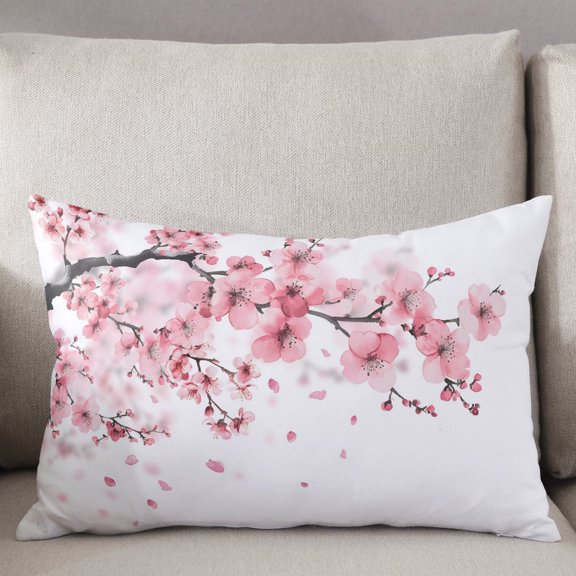 Decorative Pillow Cover 20x36 Inch Pink Floral Cherry Blossom Lumbar Pillow Cover Spring Flower Soft Cushion Covers for Sofa Couch Bed, Living Room Home Decor
