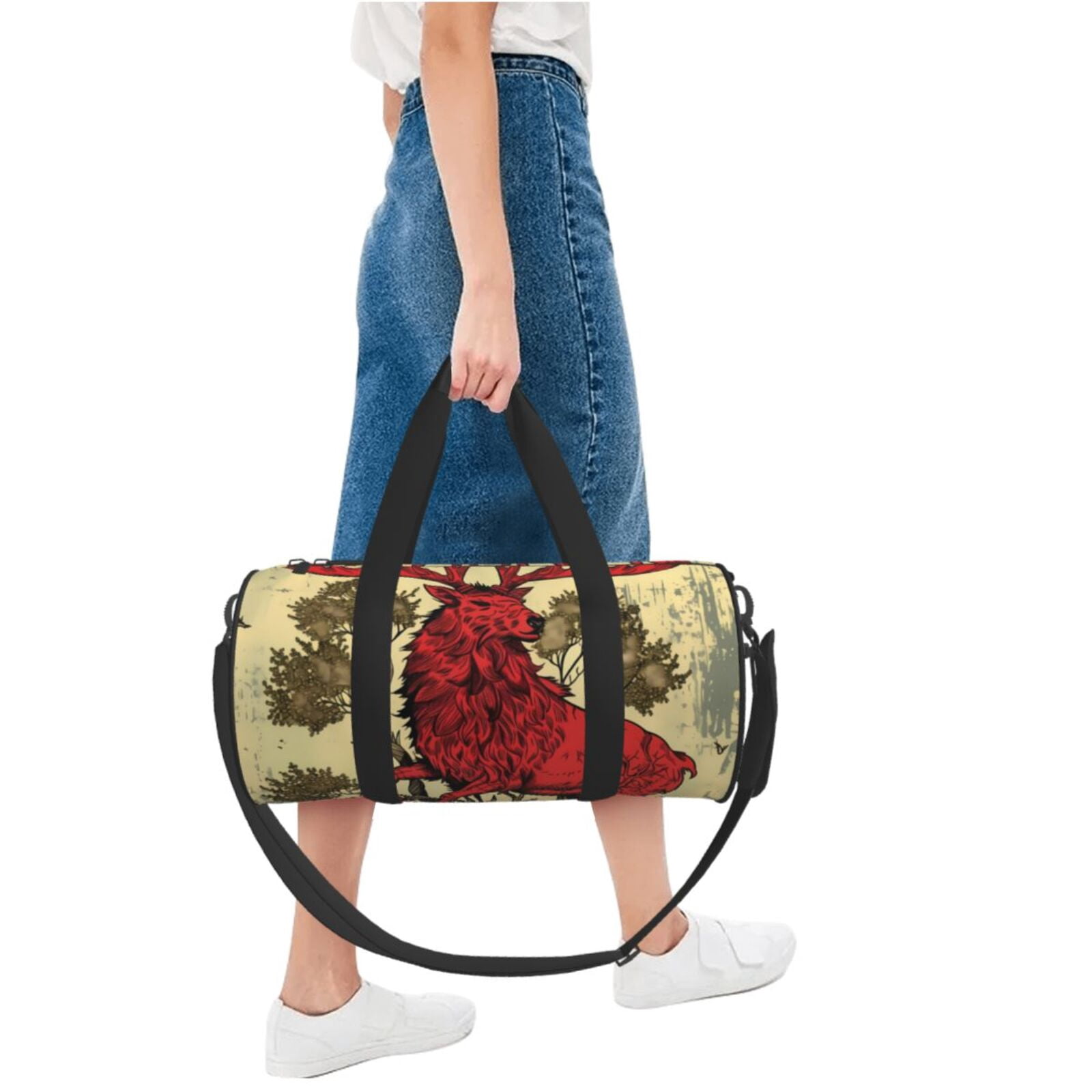 Vsdgher Mythical Red Stag Illustration 45L Foldable Duffel Bag, Sports Gym Bag,Overnight Bag, Portable Weekender Bag for Airplanes