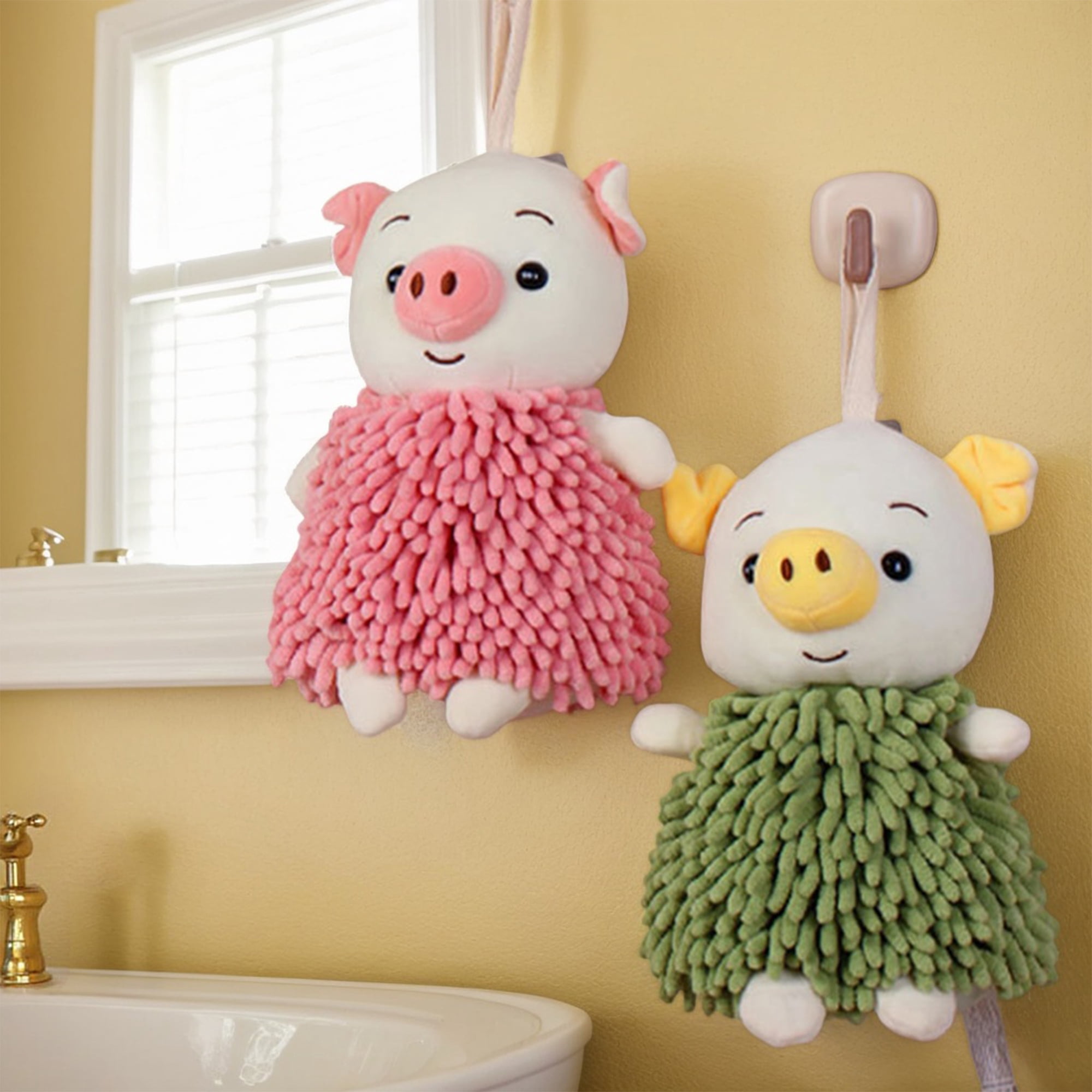 Unique Bargains Cute Cartoon Piggy Chenille Plush Ball Hand Towels Grey