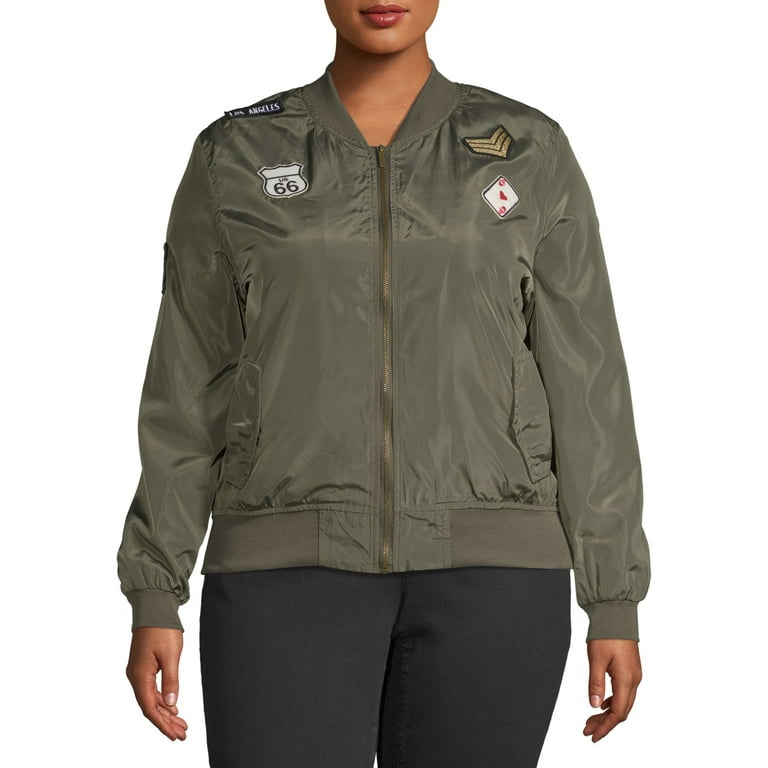 Yoki Women s Plus Size Long Sleeve Embroidered Bomber Jacket