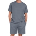 thumbnail image 2 of Mens 2 Piece Outfit Summer Vacation Beach Set Casual Short Sleeve Shirt and Shorts for Men Gray 2XL, 2 of 7