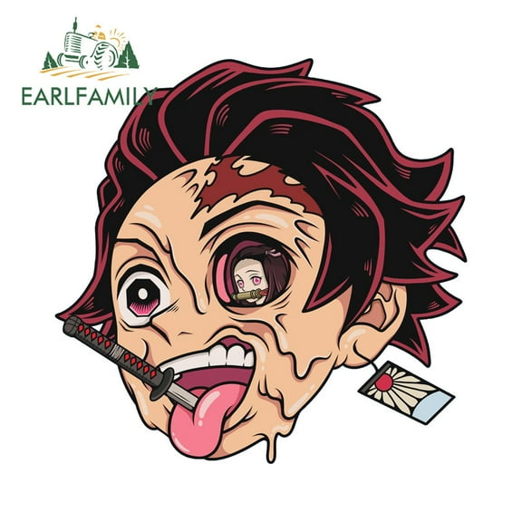 EARLFAMILY 5.1 Inch Kamado Tanjirou Car Stickers Humorous Motorcycle Windshield Bumper Surfboard Waterproof Vinyl Decal Scratch-Proof Vinyl Car Wrap
