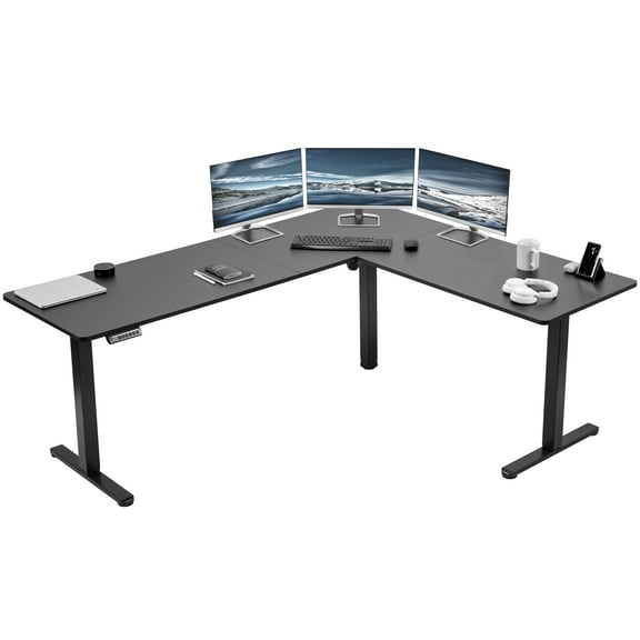 VIVO Black Electric 75" x 63" Corner Standing Desk, L-Shaped Workstation