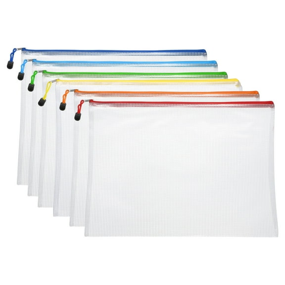 Uxcell 6pcs Mesh Zipper Pouch Bags A4 13" x 9" Plastic Waterproof Mesh File Bag Clear Document Zipper Pouches for Classroom Home Travel Office Supplies Organization, 6 Colors