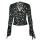 thumbnail image 1 of Top Mujer Ticfox cuello en V profundo elegante encaje Slim Fit manga larga acampanada Negro S, 1 of 5