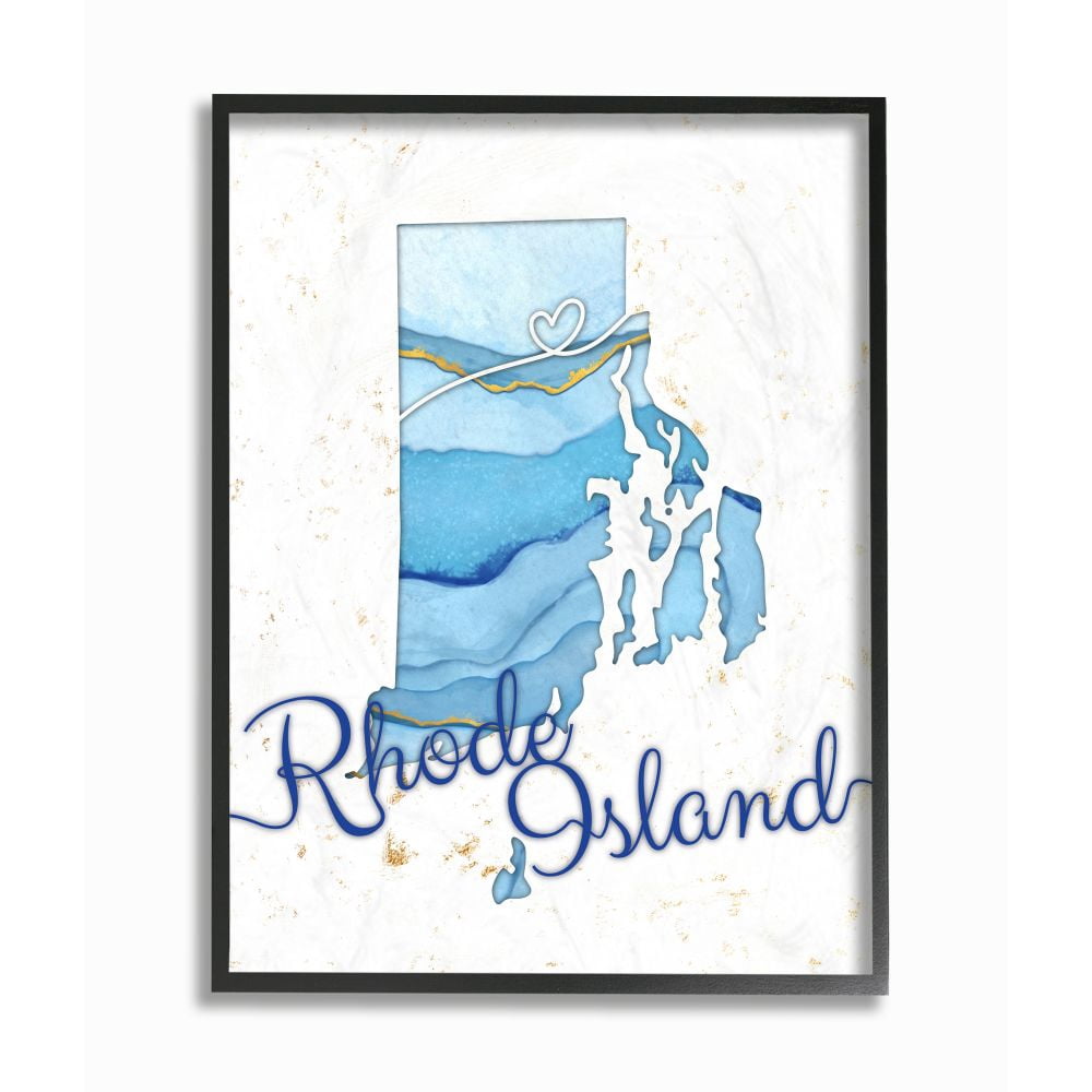 Stupell Industries Rhode Island Agate Blue US State Design Framed Wall Art by Ziwei Li