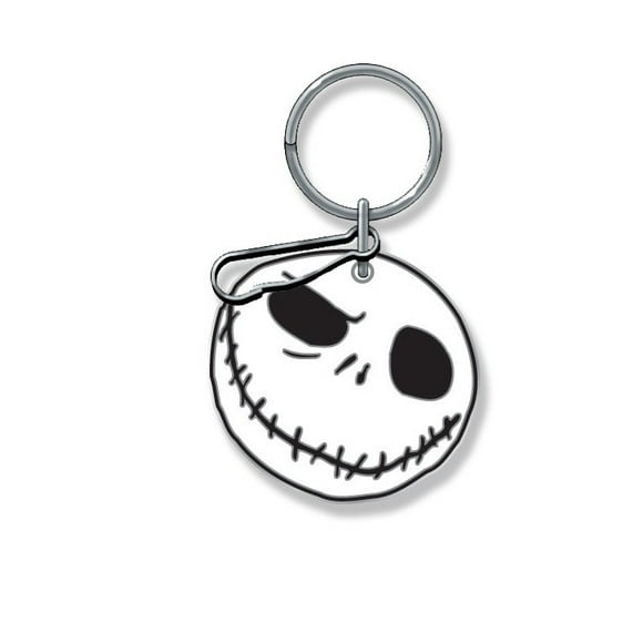 Plasticolor Key Chain 004262R01 Die-Cut Key Chains With Clip; Nightmare Before Christmas Jack Head; Black/White; Enamel
