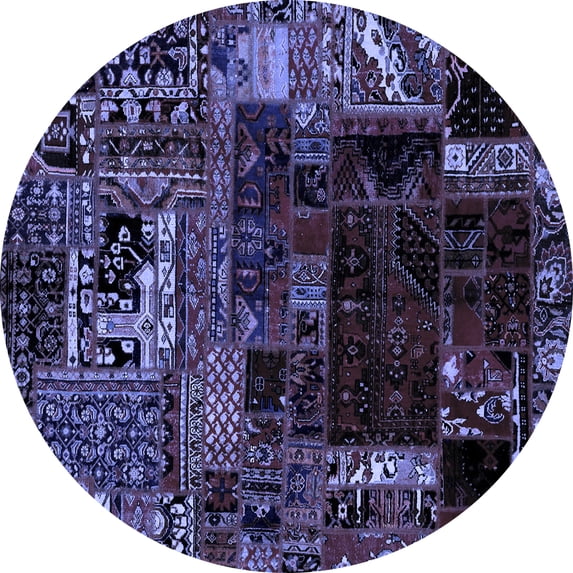 Ahgly Company Machine Washable Indoor Round Patchwork Blue Transitional Area Rugs, 4' Round