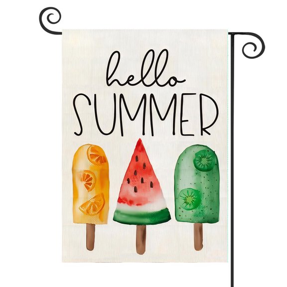 DMERBYL Hello Summer Ice Cream Garden Flag 12×18 Inch Double Sided for outside Small Seasonal Holiday Burlap Yard Flag