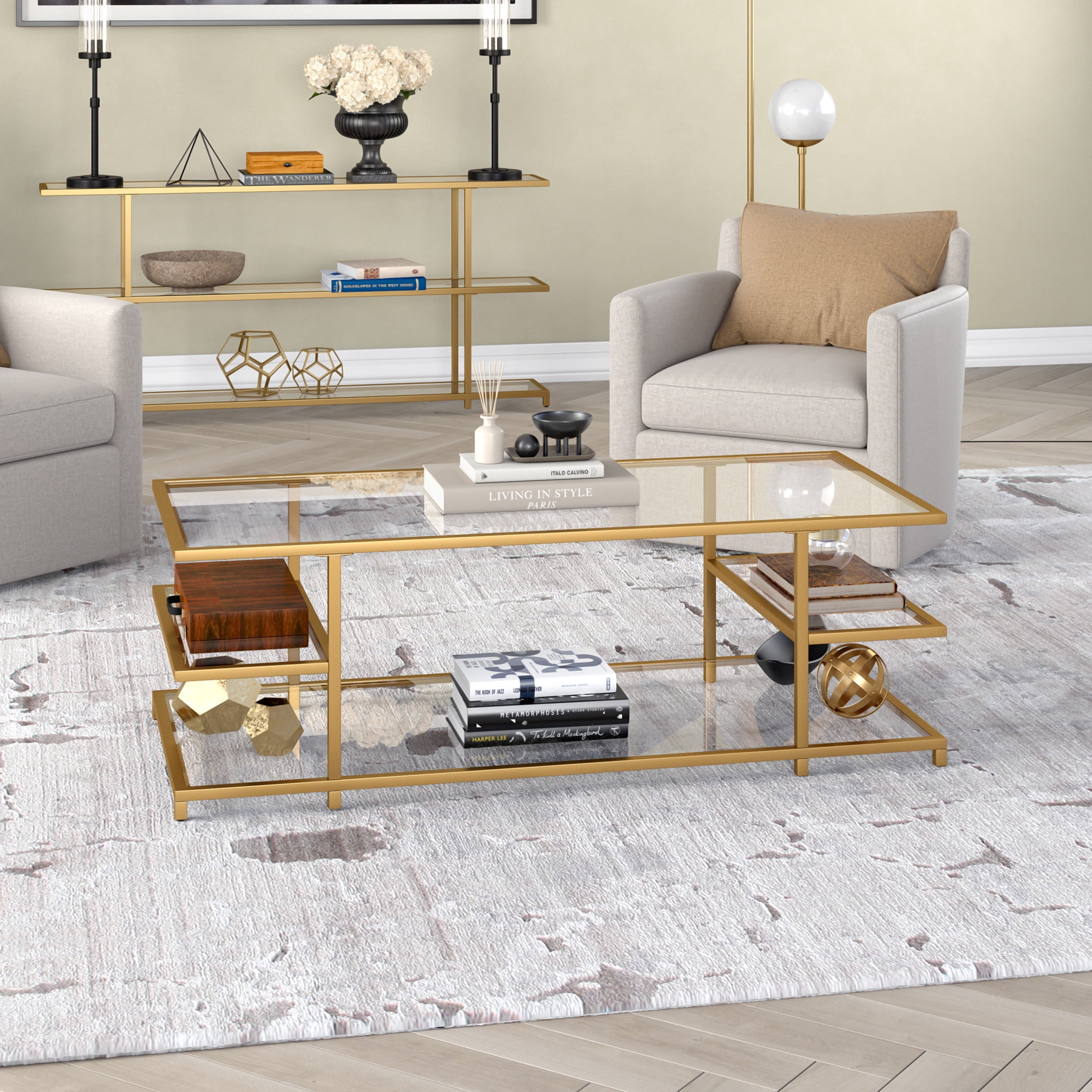 Evelyn&Zoe Modern/Contemporary 54" Wide Brass Coffee Table