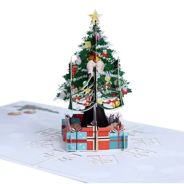 Tarjeta Pop-up de árbol de Navidad 3D, regalos de Acción de Gracias, tarjeta de felicitación de Año Nuevo, paquete de 10 Uds.