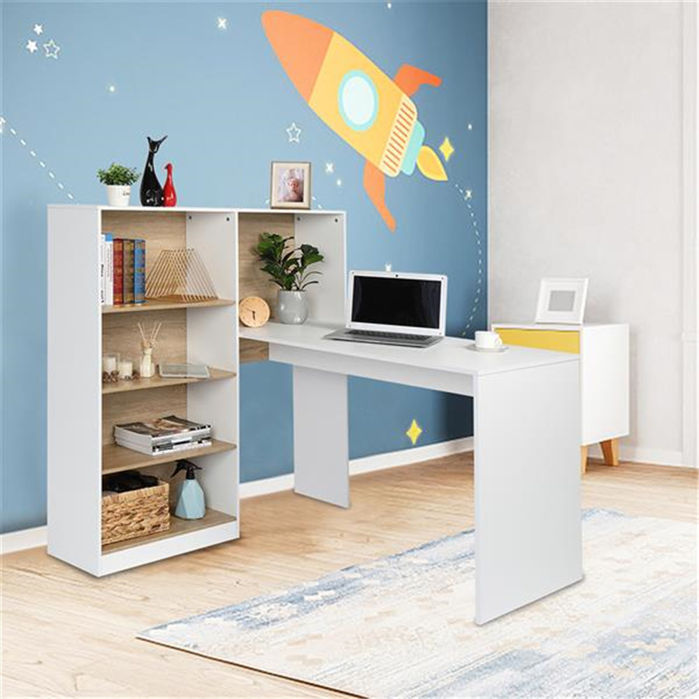 Particleboard Pasted Triamine Steel Frame With Four Simple Bookshelf Computer Desk White Wood Grain Color Walmart Com Walmart Com