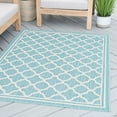 thumbnail image 6 of 6ft Round Water Resistant, Indoor Outdoor Rugs for Patios, Front Door Entry, Entryway, Deck, Porch, Balcony | Outside Area Rug for Patio | Aqua, Geometric | Size: 5'3'' Round, 6 of 6
