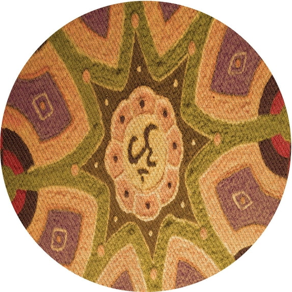 Ahgly Company Machine Washable Indoor Round Transitional Mahogany Brown Area Rugs, 6' Round