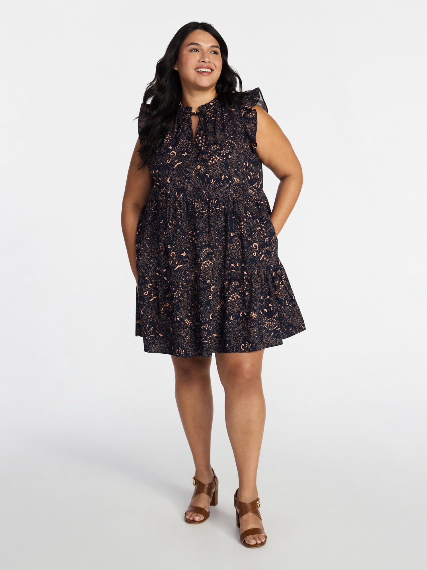 Time and Tru Women’s and Women’s Plus Flutter Sleeve Mini Dress, Sizes XS-4X