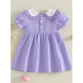 thumbnail image 6 of Toddler Little Baby Girl Easter Outfit Bunny Embroidery Smocked Dress Short Sleeve Doll Collar Bow Plaid Easter Dress Cute Summer Clothes, 6 of 10
