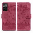 thumbnail image 4 of Dteck for Samsung Galaxy S21 Ultra Wallet Case, Floral Cat Embossed Leather Wallet Stand Flip Protective Case Cover with Card Holder,Red, 4 of 5