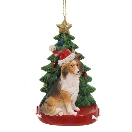 Yobs Christmas Holiday Ornaments DOG W/CHRISTMAS TREE Pet Puppy Best Friend C7615 Shetland ()