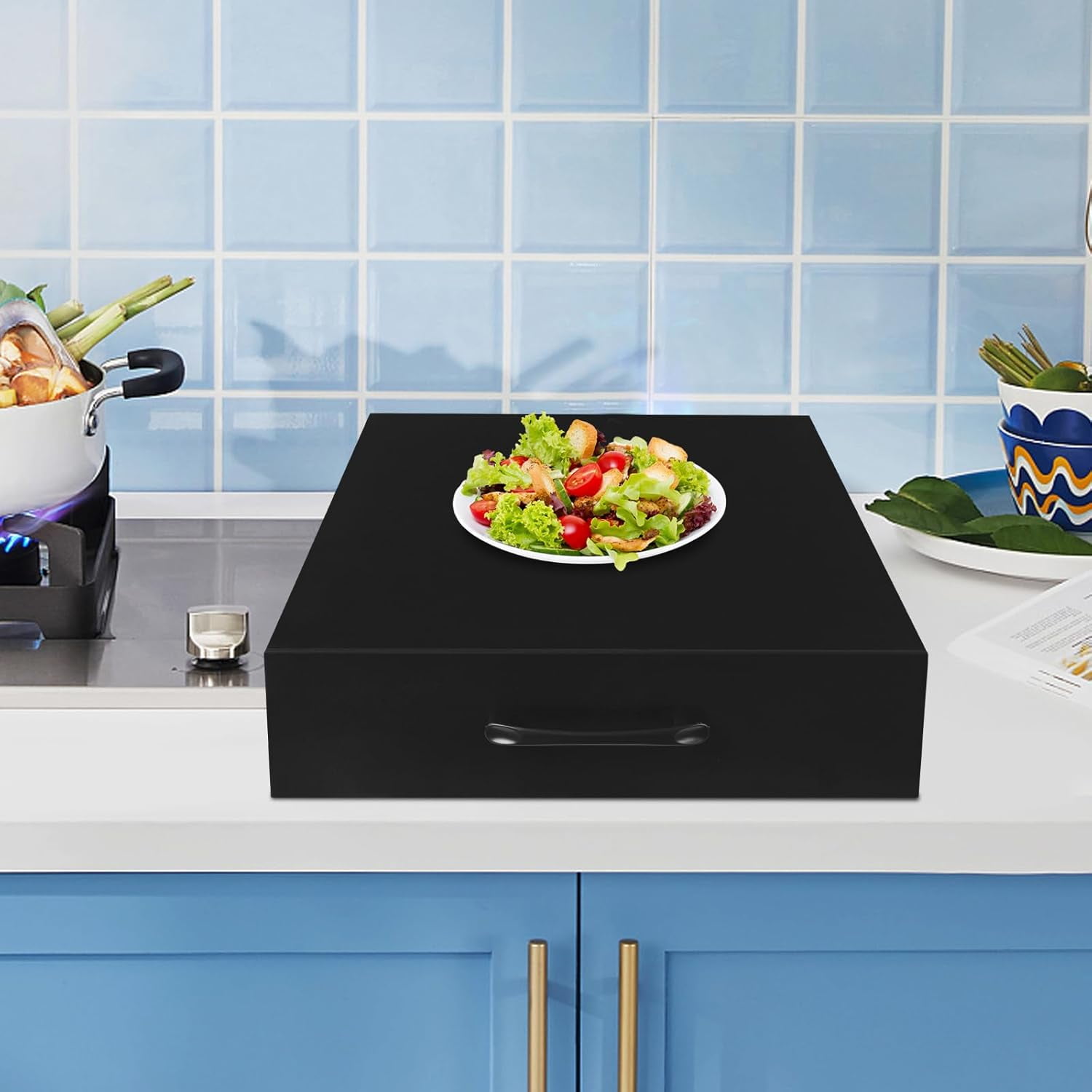 Stainless Steel Gas Stove Top Cover for Gas Stove Top Noodle Board Cooktop Cover Range Burner Cover for Gas and Electric Stove Expanding Kitchen Space 21.2''x 14.5''x 3.5'' (Black)