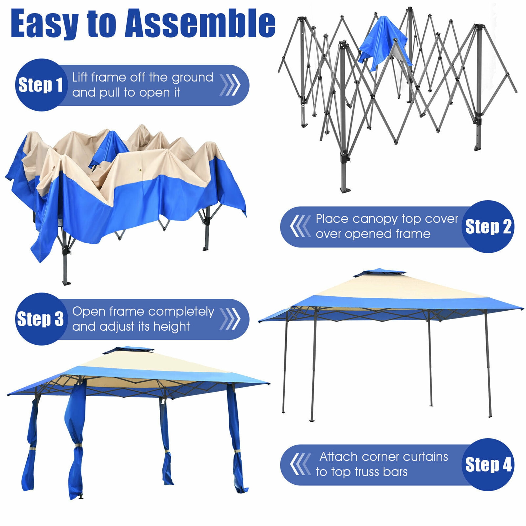 Gymax 13' x 13' Folding Patio Pop-up Gazebo Canopy Tent Outdoor Shelter Shade Blue