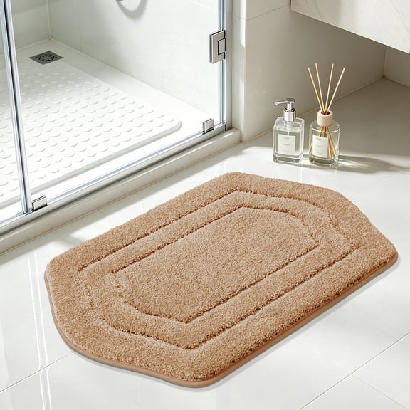 JAATOP 17"x27" Ultra Thick Bathroom Rug, Extra Soft Absorbent Sculpted Bath Mat, Non-Slip TPR Backing, Machine Washable, Beige