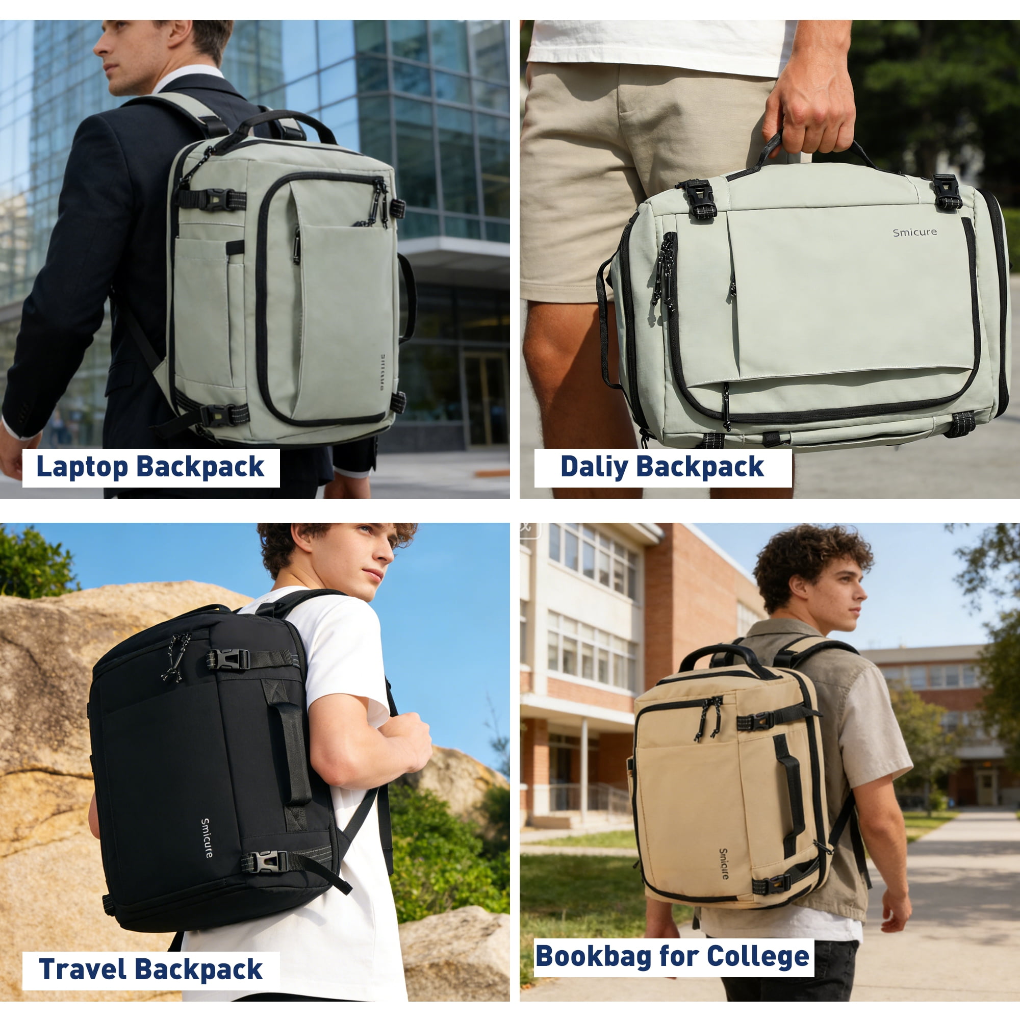 Smicure Travel carry on Backpack Laptop Business 17.5 Inch Business Anti Theft Slim Sturdy College School Computer Bag.Beige