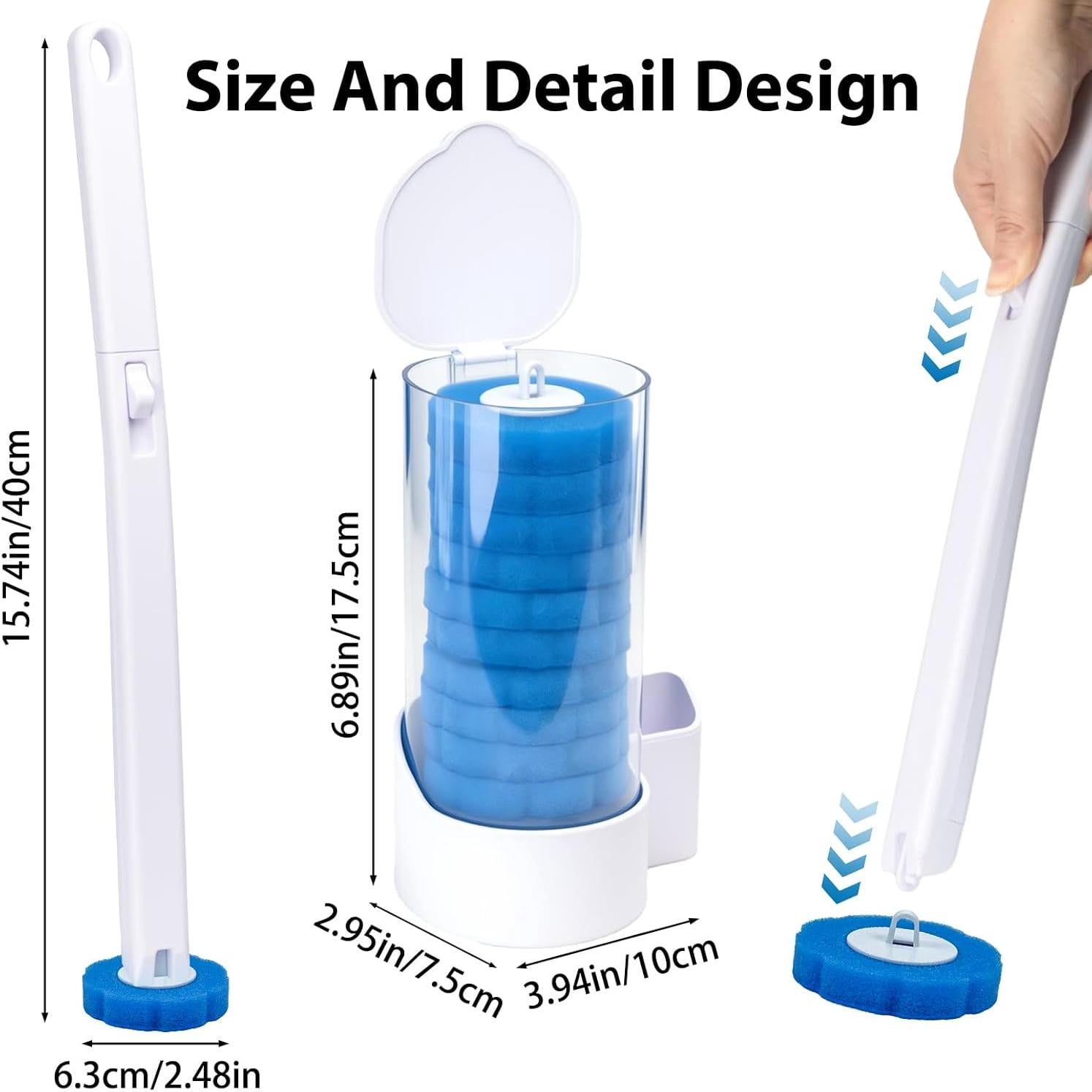 ZQZiQi 3-In-1 Disposable Toilet Brush With Dust-Proof Holder, Set Of 2 With 96 Toiletwand Refills, Long Handle No Drilling Bathroom Cleaning Tool