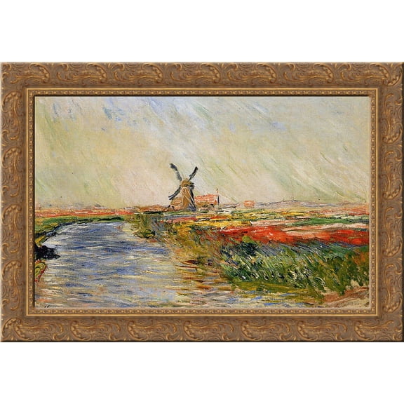 Tulip Field in Holland 24x19 Gold Ornate Wood Framed Canvas Art by Monet, Claude