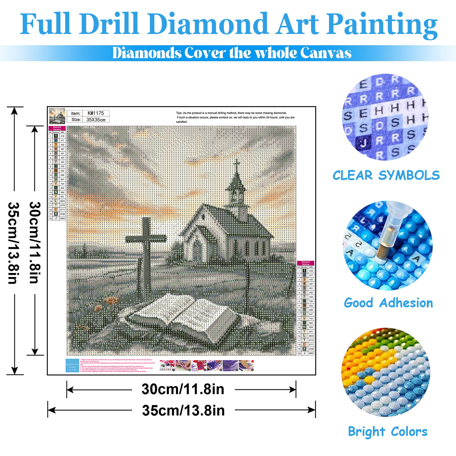 BYGFHLYW Country Church Diamond Painting Kit, 14x14 Inch photo 7