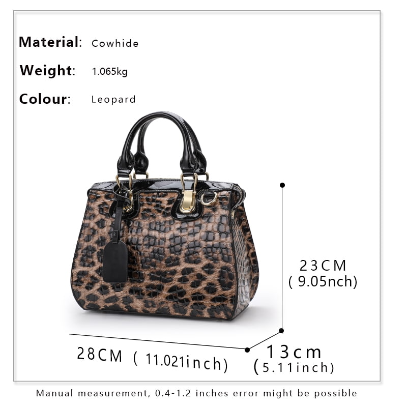 Genuine leather, leopard print, crocodile print handbag, large capacity tote bag, detachable shoulder strap, cross-body bag, purse