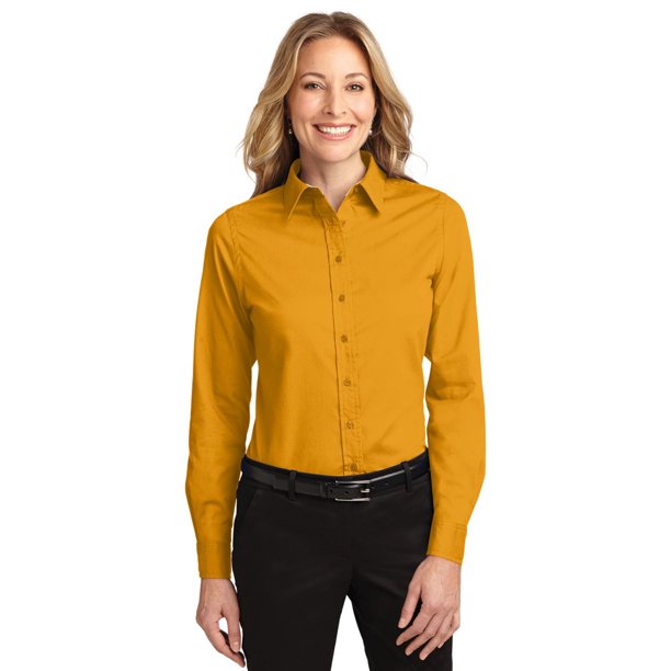 Port Authority Port Authority L608 Ladies Long Sleeve Work Shirt Athletic Gold/Light Stone