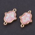 thumbnail image 2 of 5pc Resin Links connectors with Brass Findings Hamsa Hand/Hand of Fatima/Hand of Miriam Golden Pink 20x13x4mm Hole: 1~1.4mm, 2 of 2