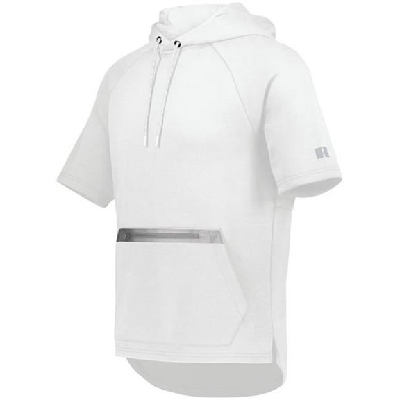 Russell R24TFM.A9B.XL Legend Short Sleeve Tech Fleece Hoodie, White & Grid Iron Silver - Extra Large