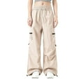thumbnail image 1 of Amzcrzy Pantalones cargo para mujer: color liso, pierna ancha, múltiples bolsillos, transpirables, holgados y cómodos, resistentes al agua, con cremallera, tallas M-2XL. Marrón, 1 of 4