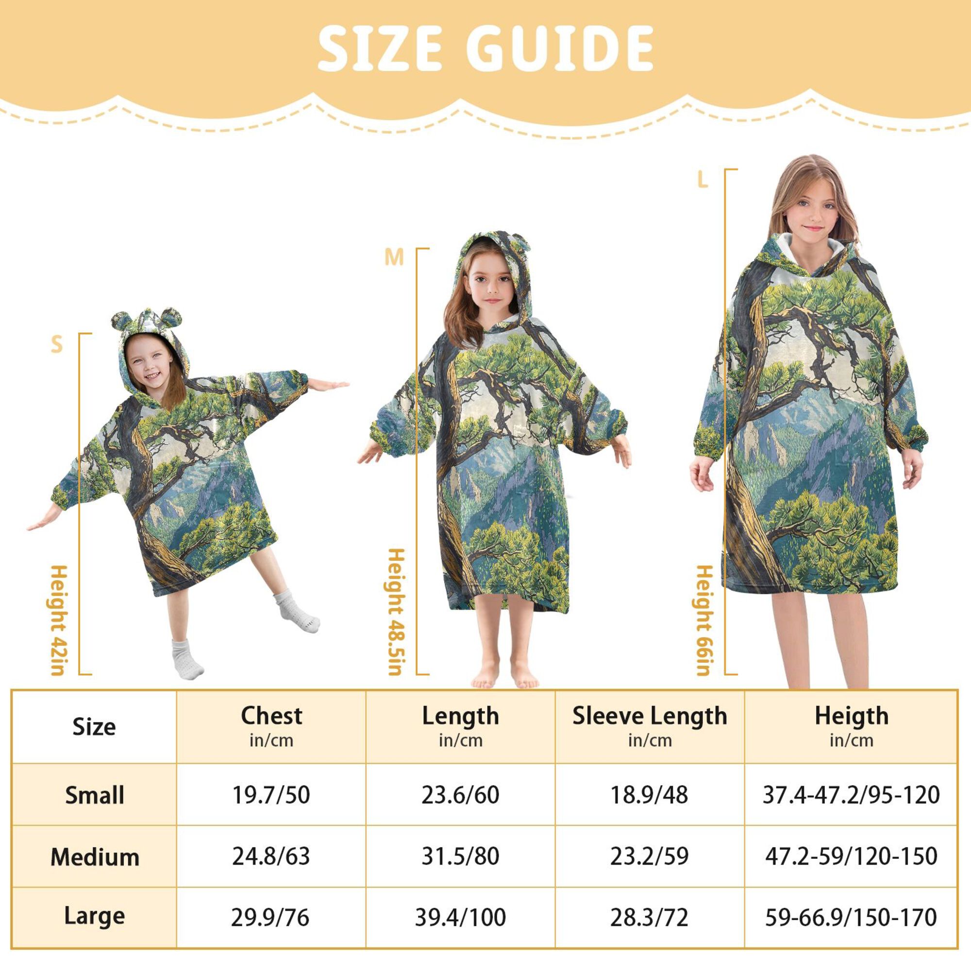 FORMRS Wearable Blanket Hoodie with Sleeves for Kids Cozy Flannel Sweatshirt, Pine Tree