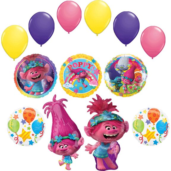Trolls World Tour Party Supplies Poppy's Birthday Balloon Bouquet Decorations
