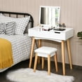 thumbnail image 3 of Gymax Vanity Makeup Table Cushioned Stool Set W/Flip Top Mirror &1 Drawer Writing Desk, 3 of 10