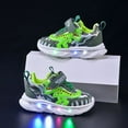 thumbnail image 4 of ZHOGXU Big Kids Boys Sneakers Soft Sole Non Slip Dinosaurs Design Light Up Comfortable Breathable Casual Walking Shoes For Outdoor Activities Green 2.5-3 Years, 4 of 9