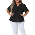 thumbnail image 1 of Camisa de oficina con botones y cuello en V arrugado para mujer de tallas grandes Agnes Orinda 2X negra, 1 of 6