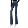 thumbnail image 1 of Jean de Mezclilla de Moda Yinane Pantalones Elásticos Rectos Acampanados para Mujer Cintura Alta Azul Oscuro, 1 of 8