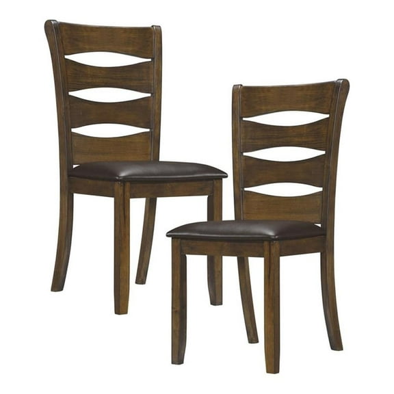 Pemberly Row 19.5" Transitional Wood Dining Room Side Chair in Brown (Set of 2)