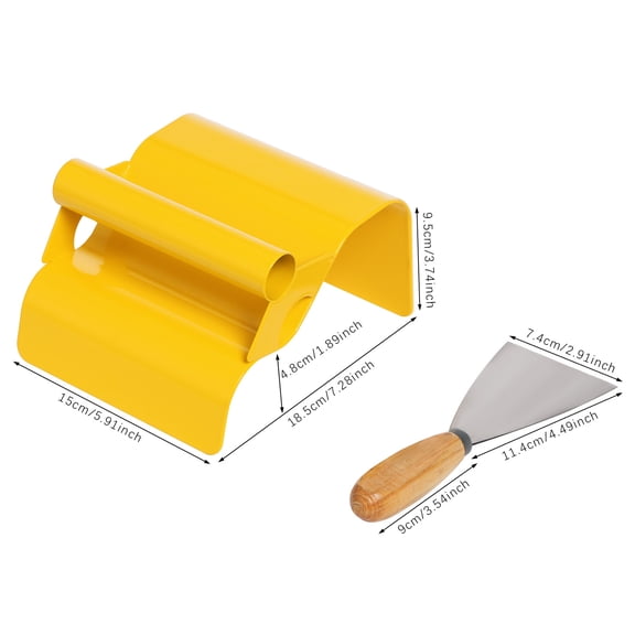 Concrete Curbing Trowel with Scraper, 201 Stainless Steel Wave Yellow Curb Edger, Ergonomic Handle for Easy Grip, for Concrete Curb Finishing, Paving & Compacting