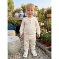 thumbnail image 4 of Loicainy Baby Toddler Boy Fall Outfit 3 6 12 18 24 Months 2T 3T 4T Crew Neck Long Sleeve Pullover Solid Color Waffle Knit Sweatshirt and Joggers Pants Clothes Set, 4 of 9