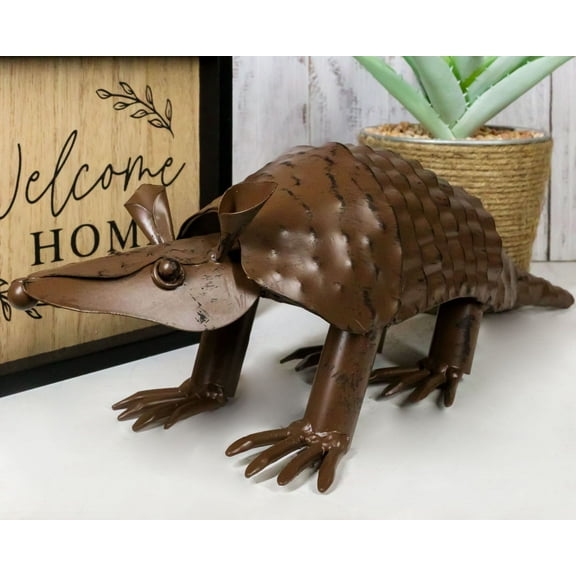 Western Rustic Forest Hand Sculpted Metal Springy Armadillo Statue 15.5" Long