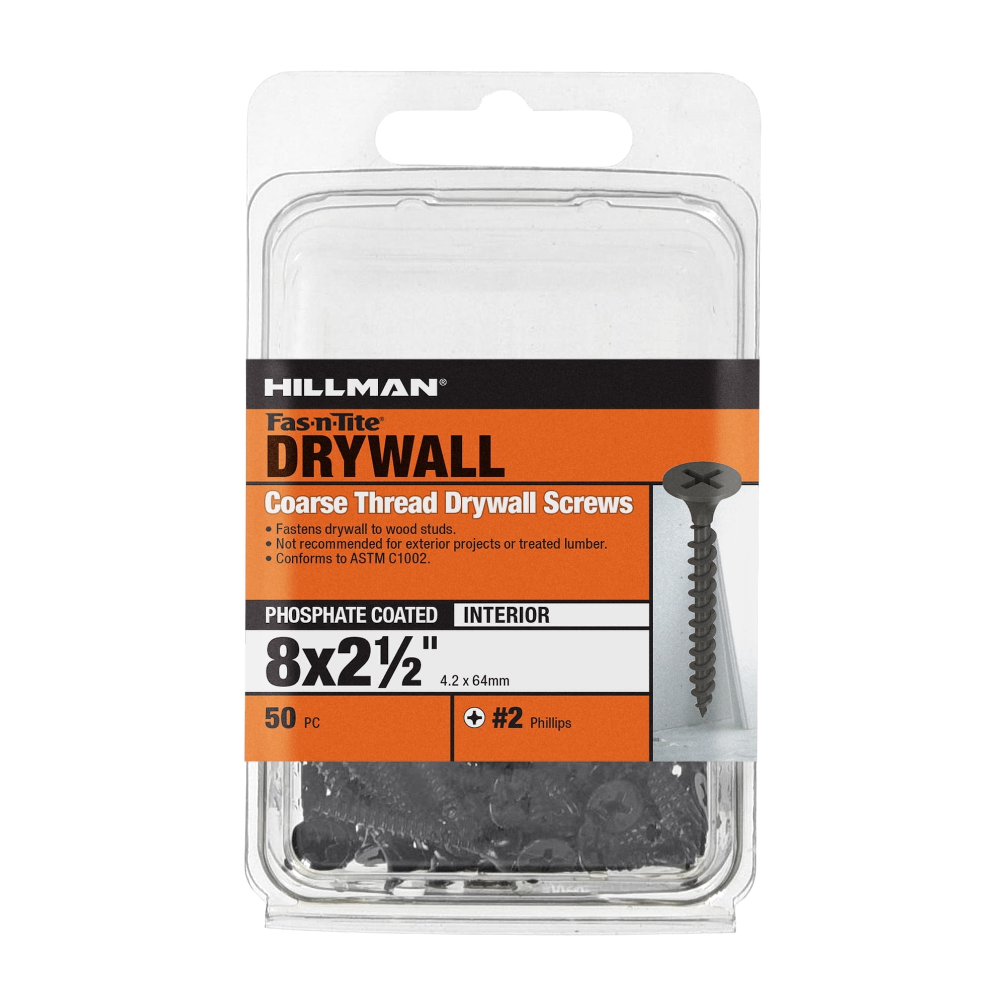 Fas-n-Tite Coarse Thread Drywall Screws, 8 x 2-1/2"Interior Screws, Phillips, 50 pack