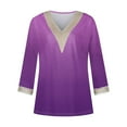 thumbnail image 4 of Trendsetting Women's Apparel Fashion Plus Size Fashion Women's Summer V-Neck 3/4 Sleeve Lace Splicing Solid Casual T-shirt Blouse Top, 4 of 5