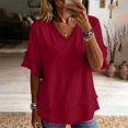 thumbnail image 5 of Womens Cotton Linen Tops,short Sleeve V Neck Fashion Clothing Outfits Casual Shirt Summer Basic Blouse 2026 Summer Spring Loose V Neck Blouse Relaxed Fit Clothes,Red,2XL, 5 of 8
