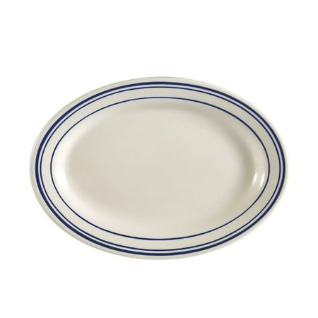 

Blue Line Oval Platter 15-1/2 W X 10 L X 1-1/2 H Stoneware American White Blue Rim